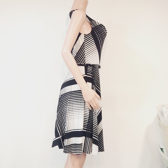 WHBM Cowl‑Neck Check Dress | Black‑&‑White Sleeveless A‑Line Size 4 - Picture 10 of 12